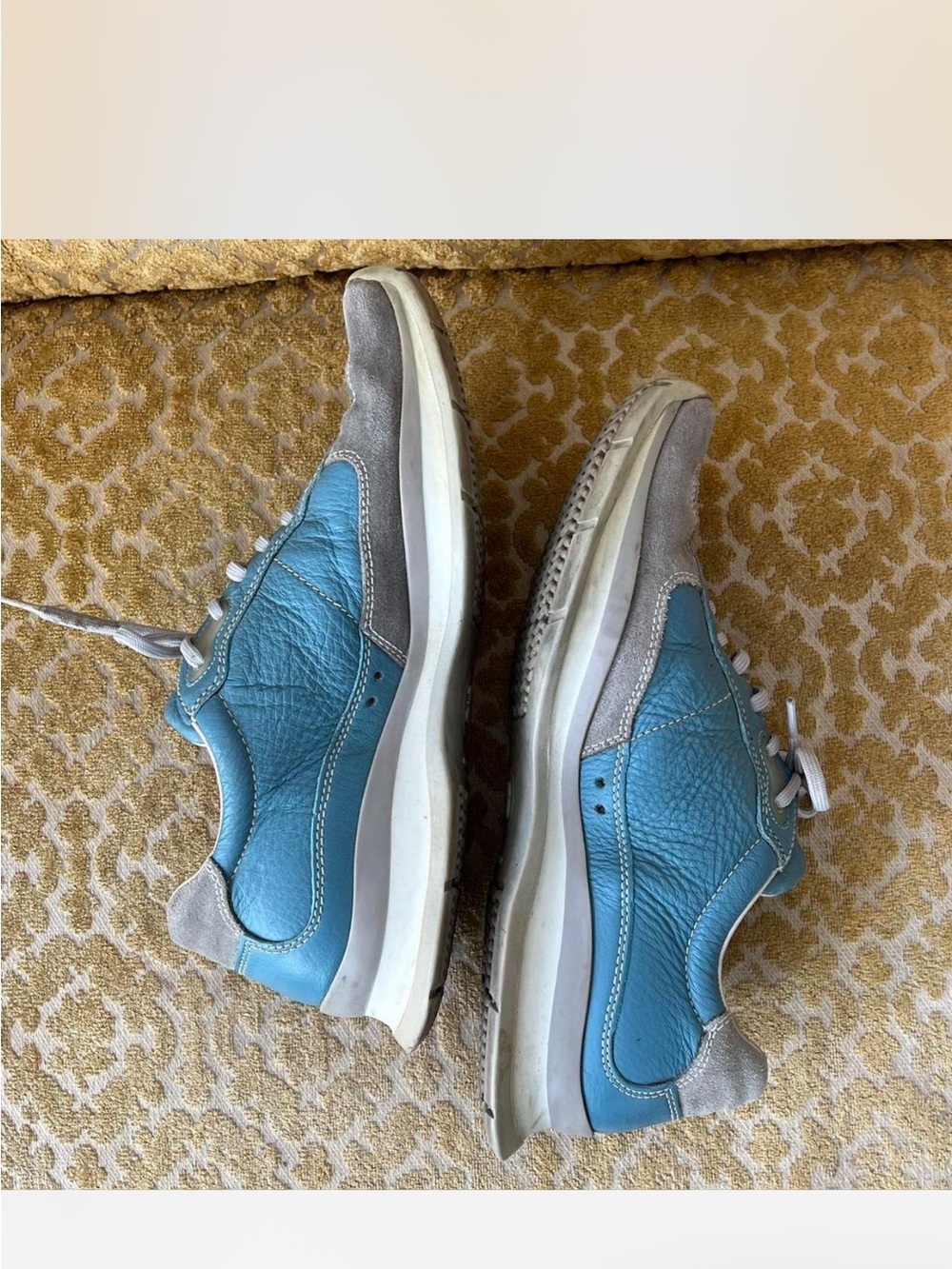 Prada Teal & Gray Leather Lace-Up Sneakers with Red Tongue Stripe - Picture 4 of 8